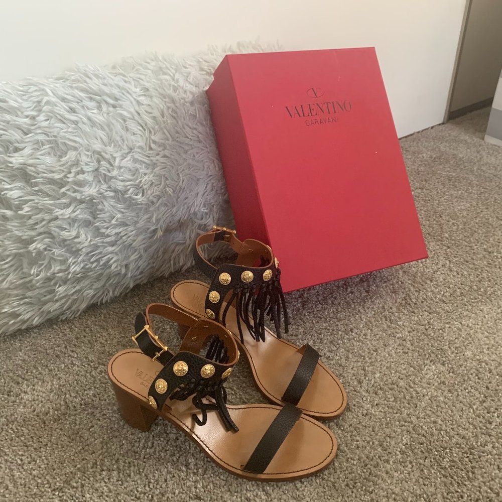 Valentino Black Fringe Sandals 39.5